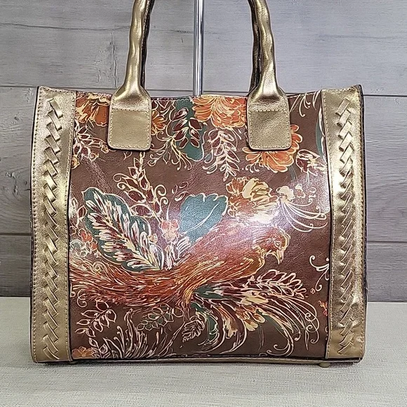 Patricia Nash Gold and Brown Floral Satchel - Picture 2 of 16